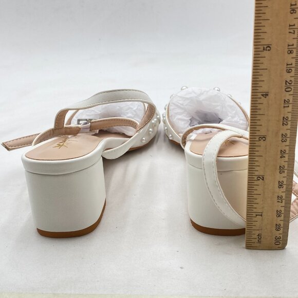 XYD White Mesh Pearl Open Toe Chunky Low Heel Ankle Strap Buckle